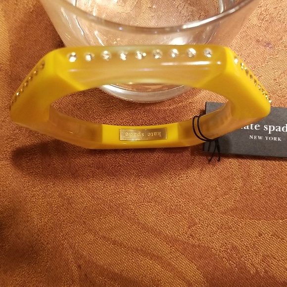 Kate Spade Yellow Striped Hexagon Shaped Bangle Embellished With Studs - Picture 4 of 8